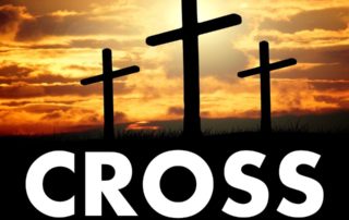 Three crosses with sunset background and "CROSS" in white letters