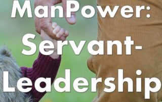 Text: manpower: servant-leadership, picture of man holding child's hand